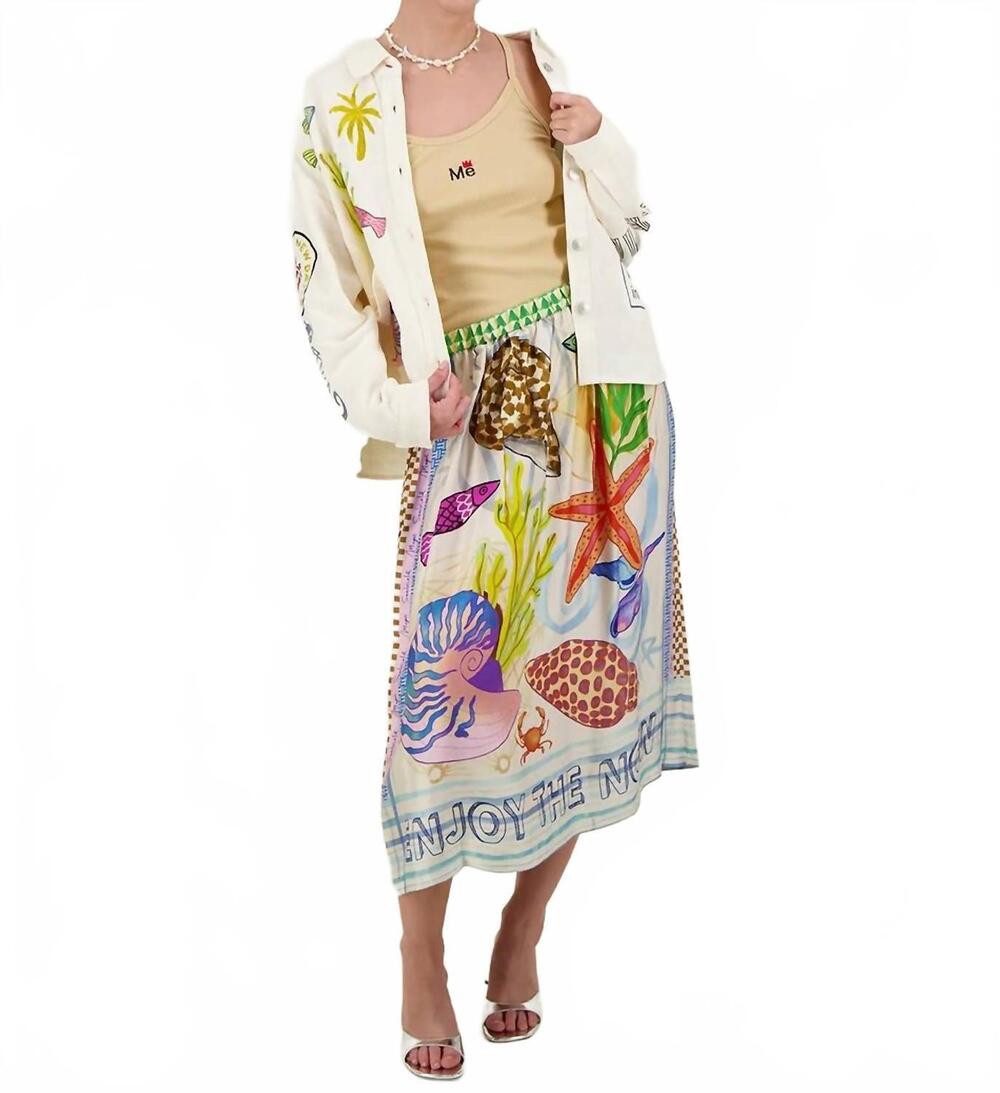 NEW ME369 vanessa printed midi skirt in magic ocean